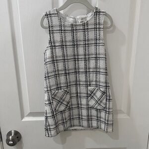Max Studio Kids Black and White Checkered Kids Tweed Sleeveless Dress w Pockets